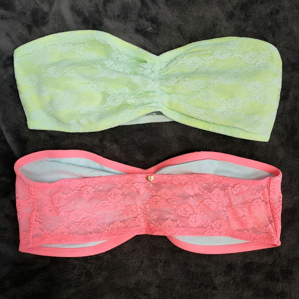 PINK VS Bright Pink & Green Lace Bandeaus (Pair)
